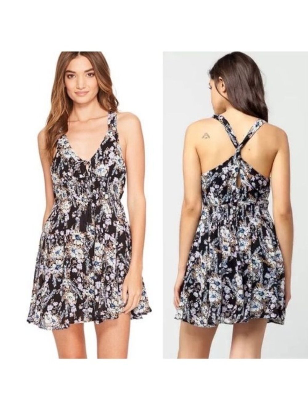 Free People Boho Washed Ashore Mini TasselTie Fit & Flare Dress XSmall